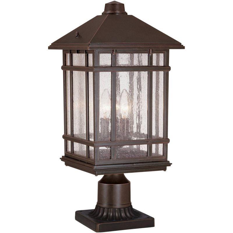 Sierra Rubbed Bronze Outdoor Post Light with Seedy Glass Panels