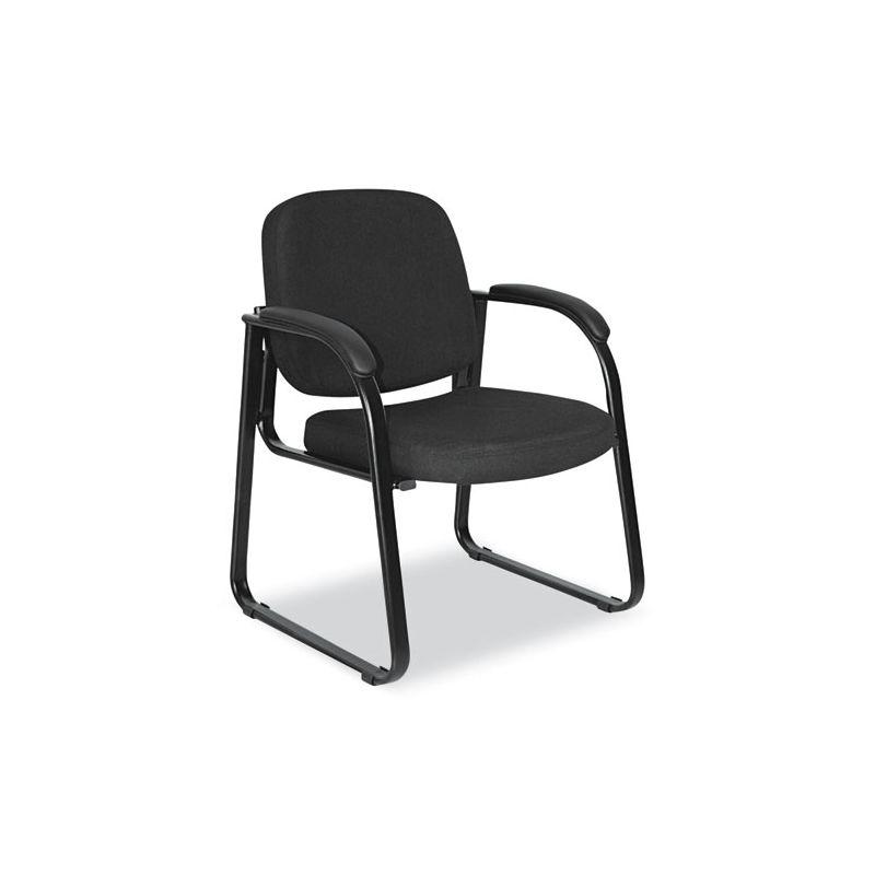Sleek Black Fabric Half-Back Guest Chair with Metal Sled Base
