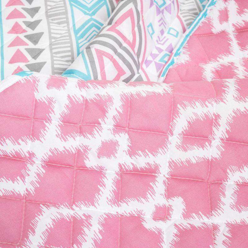 Pink and Turquoise Reversible Microfiber Kids' Full Quilt Set