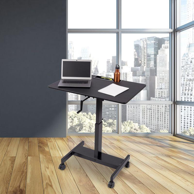 Crank Adjustable-Height 36" Black Wood Mobile Standing Desk