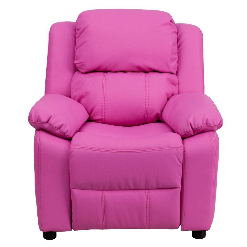 Flash Furniture Charlie Deluxe Padded Contemporary Hot Pink Vinyl Kids Recliner with Storage Arms