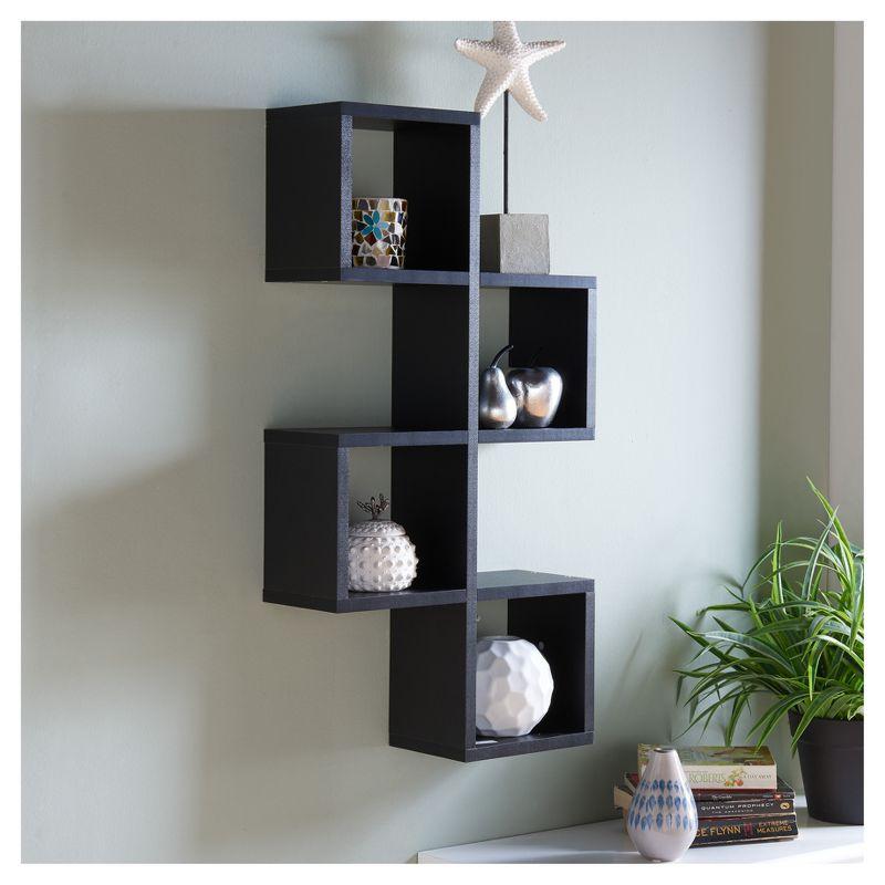 Danya B. 30" x 15.25" Cubby Chessboard Wall Shelf Black : Modern Laminated MDF, Versatile Display