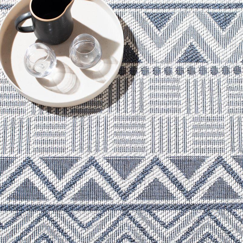 Reversible Blue Geometric Indoor/Outdoor Synthetic Area Rug