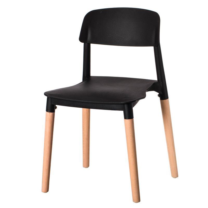Fabulaxe Plastic Dining Chair Open Back with Beech Wood Legs, Black