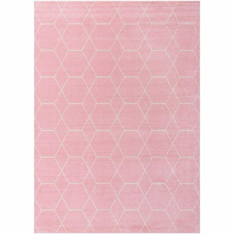 Lattice Frieze Light Pink and Ivory Trellis Synthetic Area Rug