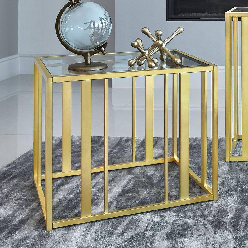 Contemporary Matte Brass Metal and Glass Rectangular End Table