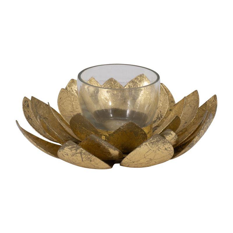 Sagebrook Home 8" Lotus Candle Holder - Contemporary Gold Metal Decorative Votive Candle Holder for Home or Event Decor - Decorative Lotus Candle