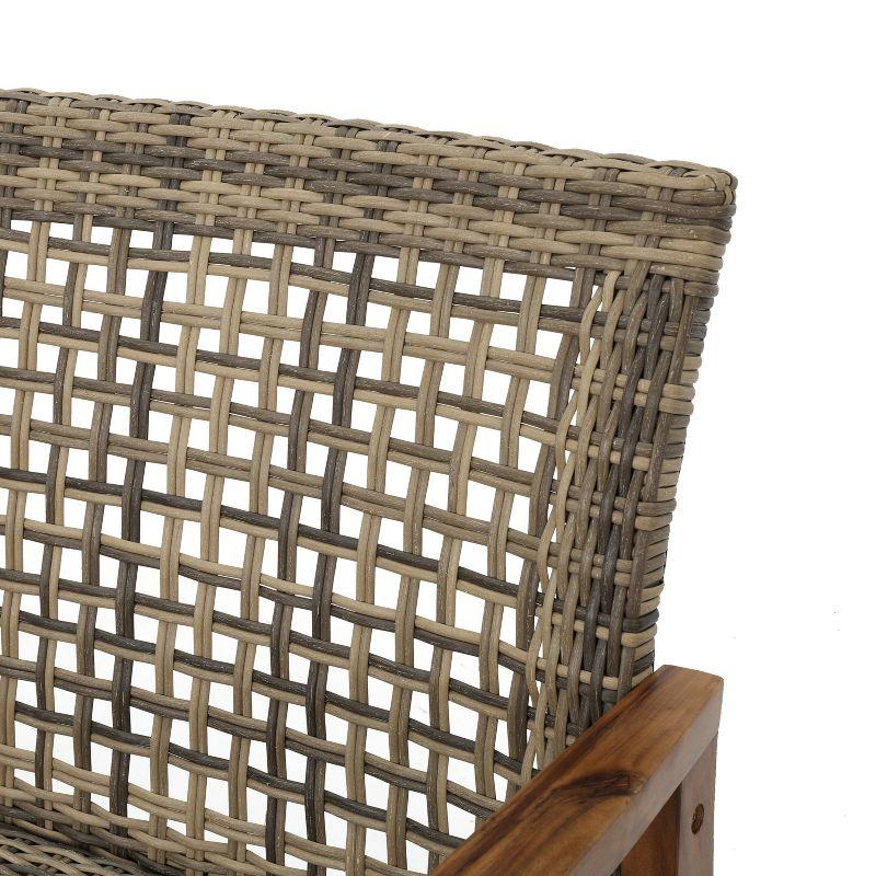 GDFStudio Jean Outdoor Acacia Wood and Wicker Loveseat, Brown
