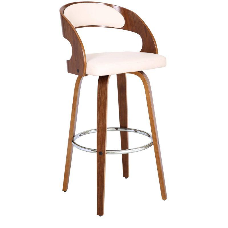 30" Shelly Contemporary Swivel Barstool Walnut/Cream - Armen Living: Eames Inspired, Chrome Footrest