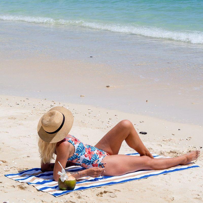Arkwright Oversized Beach Towels (30x70, 4-Pack), Soft Ringspun Cotton Cabo Cabana Striped Beach Towel, Pool Towel, Bath Towel - Navy/Beige