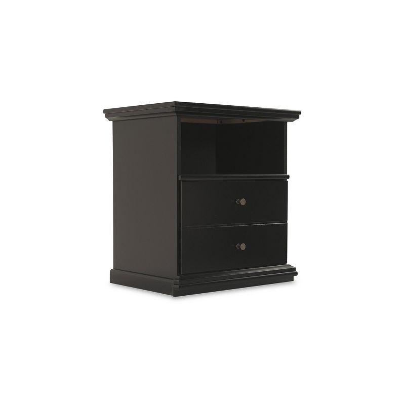 Black Contemporary 2-Drawer Nightstand with Pewter Knobs