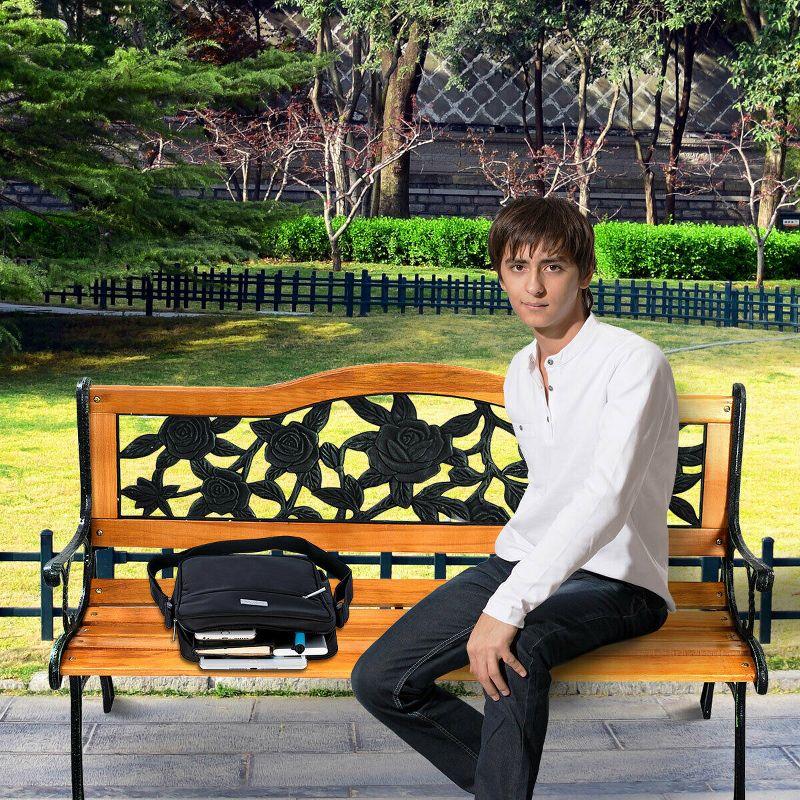 Patio Park Garden Metal Bench Porch Path Chair Furniture Cast Iron Hardwood