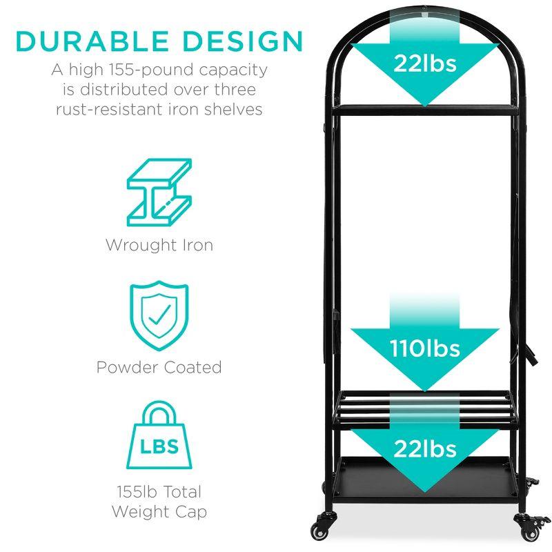 Best Choice Products 4ft 3-Tier Firewood Log Rack, Vertical Wrought Iron Holder for Home w/ 4-Piece Tool Set, Wheels