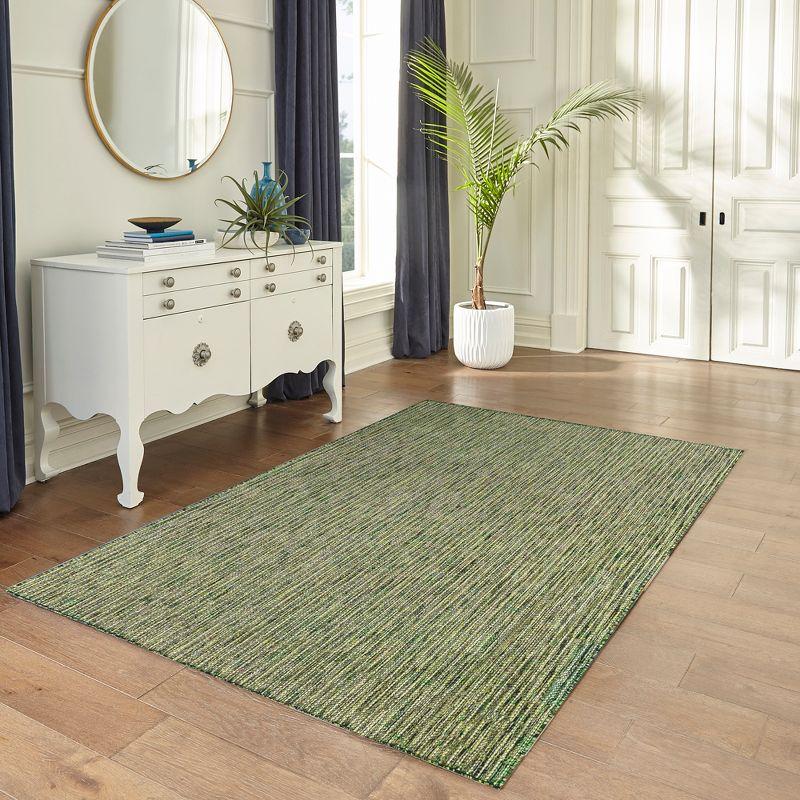 Green Flat Woven Textured Stripe Indoor/Outdoor Rug