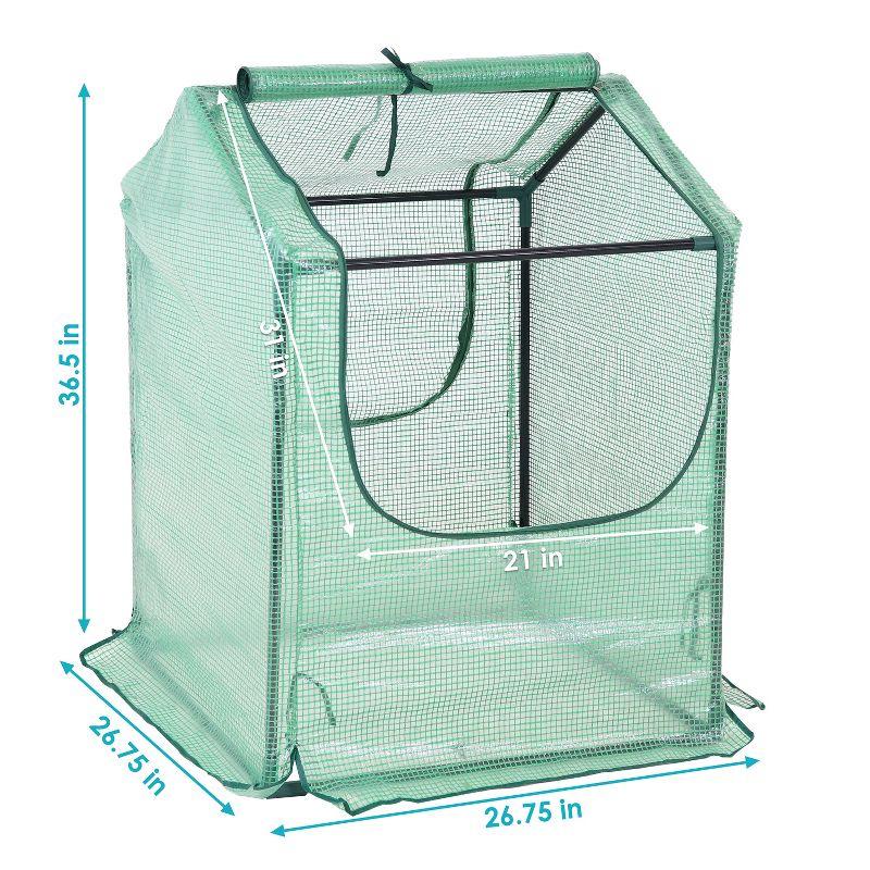 Sunnydaze Mini Greenhouse with 2 Zippered Side Doors - 2' x 2' - Green