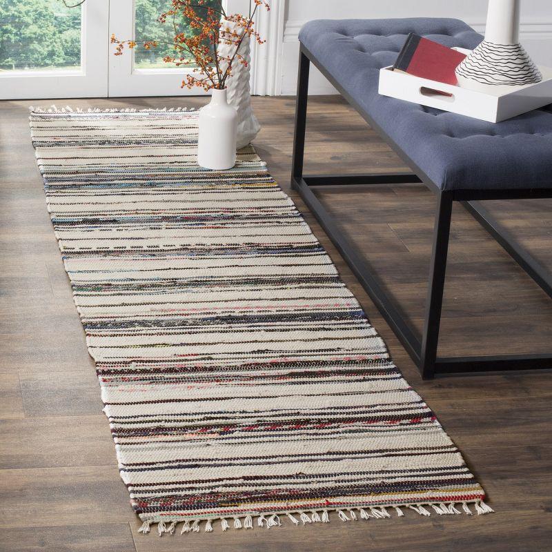 Ivory and Charcoal Hand-Woven Cotton Stripe Runner Rug 2'3" X 8'