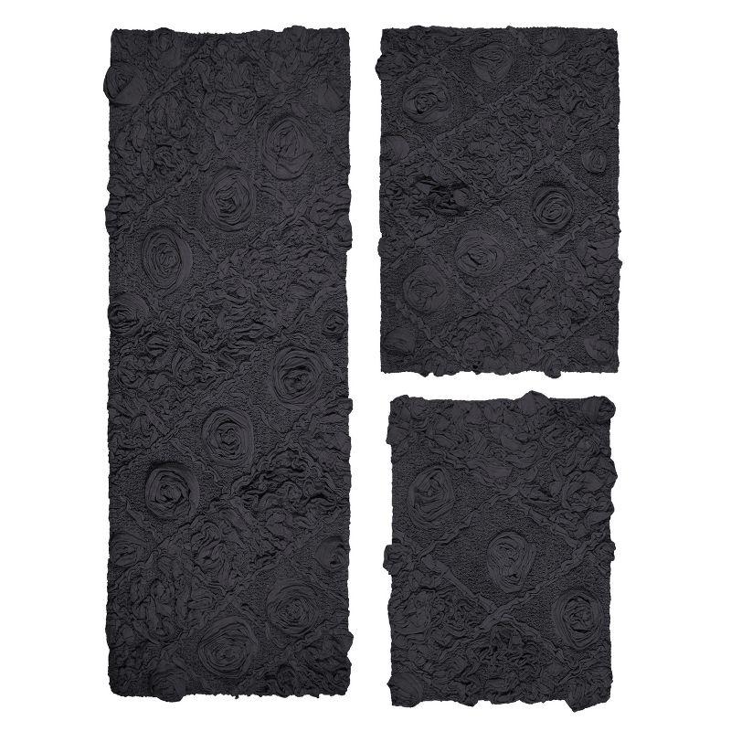 Modesto Black Cotton Tufted 3-Piece Bath Rug Set