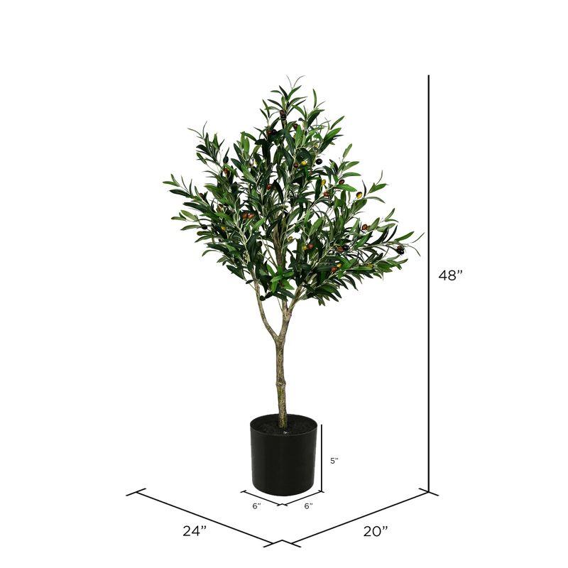 Vickerman Artificial Green Olive Tree in Black Planters Pot.