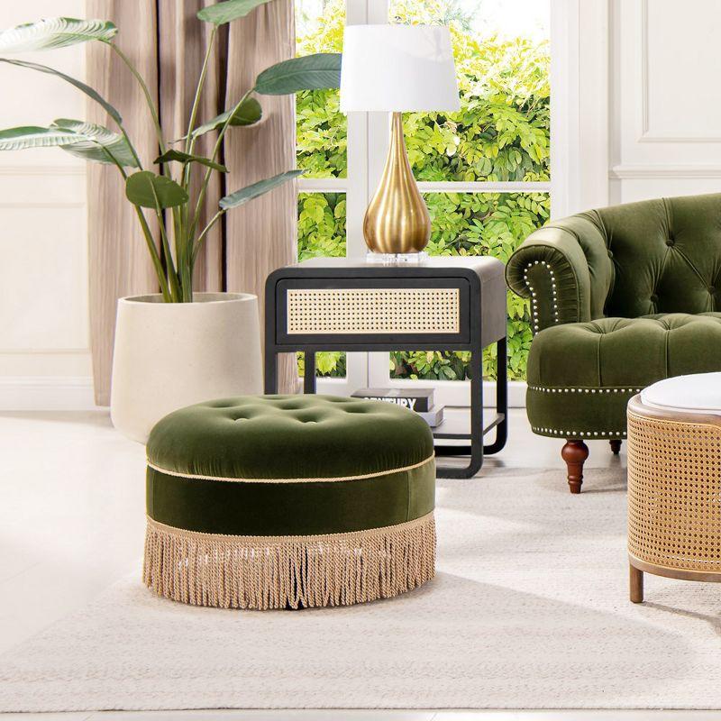 Jennifer Taylor Home Yolanda 24" Round Upholstered Accent Ottoman, Olive Green Performance Velvet
