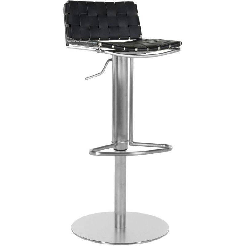 Adjustable Black Leather and Metal Swivel Bar Stool