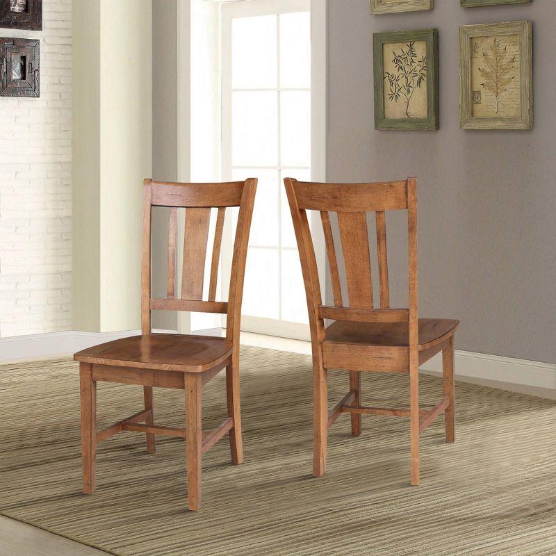 Set of 2 San Remo Splat Back Chairs Distressed Oak - International Concepts: Solid Wood, Parawood Material, Mid-Century Style
