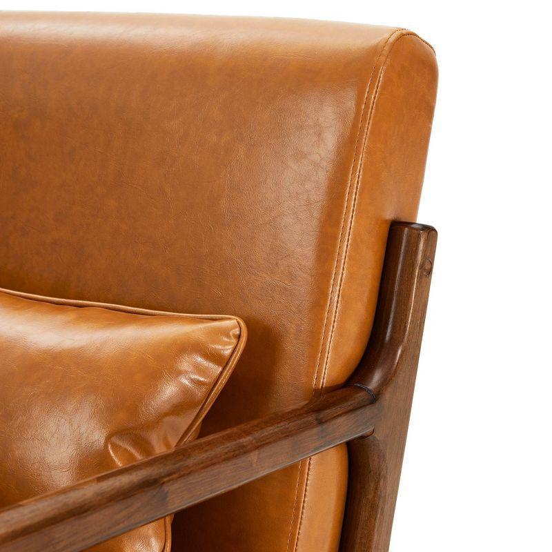 Mid-Century Modern Leatherette Arm Accent Chair Walnut Rubberwood Frame Tan - Glitzhome: Upholstered, Durable, for Office & Home