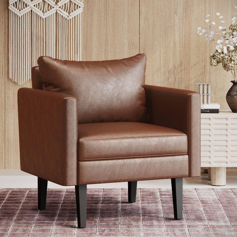 Cognac Brown Faux Leather Barrel Accent Chair