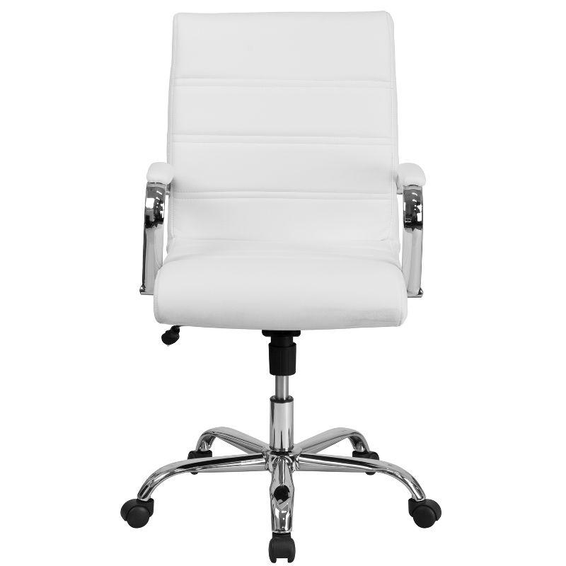 Sleek Mid-Back White LeatherSoft Executive Swivel Chair with Chrome Base