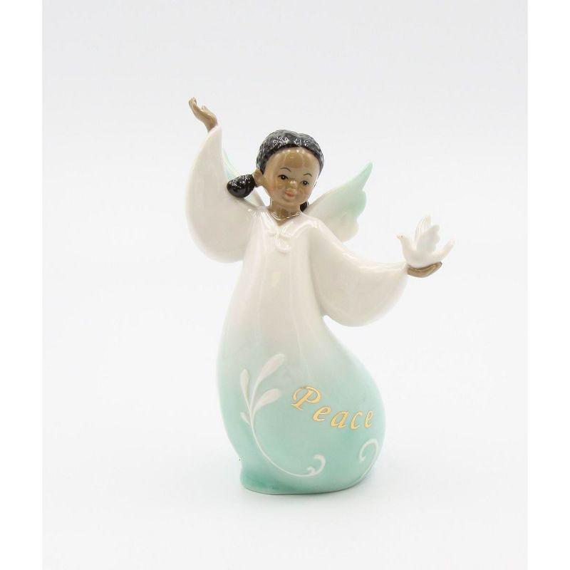 Ceramic African American Angel with Dove Figurine in White and Green