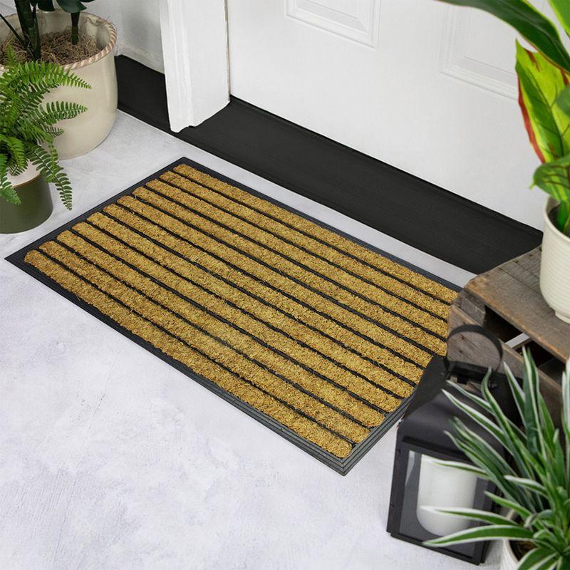 Black and Brown Striped Coir Outdoor Doormat 30" x 18"