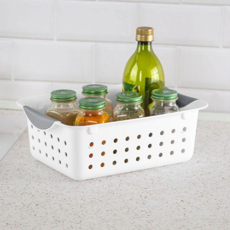 Sterilite White Small Ultra Basket Durable Plastic Storage Totes Bins for with Titanium Inserts for Home Organization