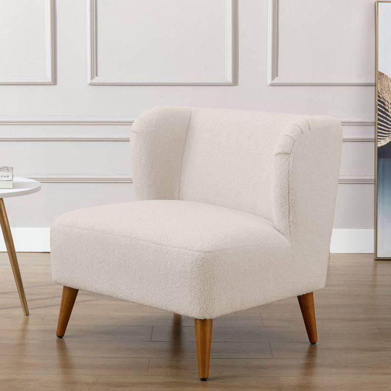 Comfort Pointe Vesper Boucle Accent Chair Milky White: Armless, Wingback, Wood Legs, Foam Cushion