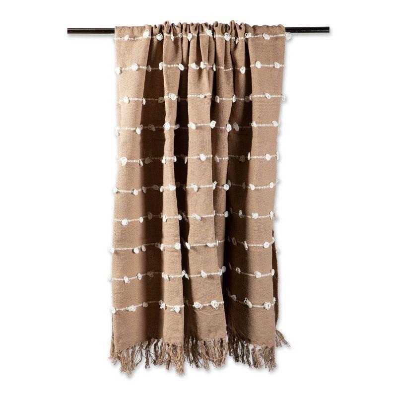 Stone Woven Cotton 50"x60" Throw with Chic Fringe Detail