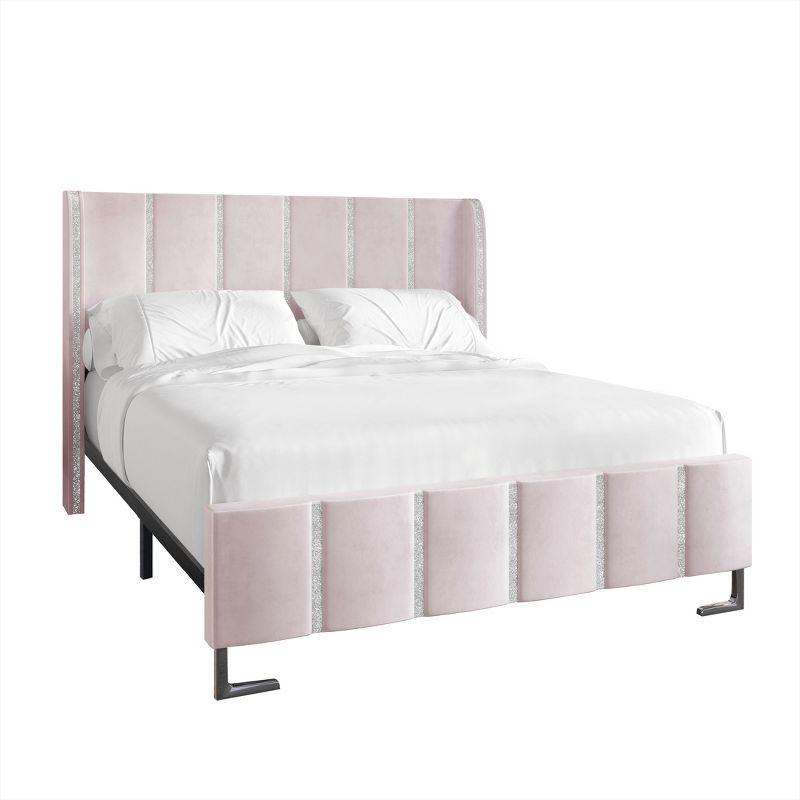 ChaletPosh Queen Size Upholstered Bed in Light Pink Velvet
