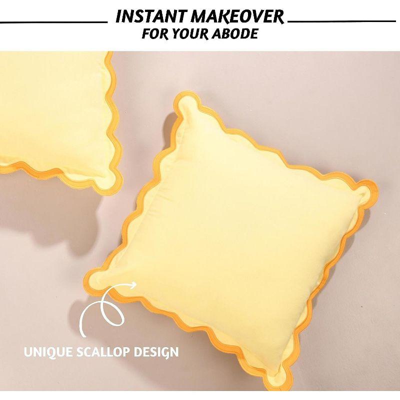 Folkulture Throw Pillow Cover Scallop Embroidery Oasis Set of 2 (18 x 18 Inch) - Lemon Zest