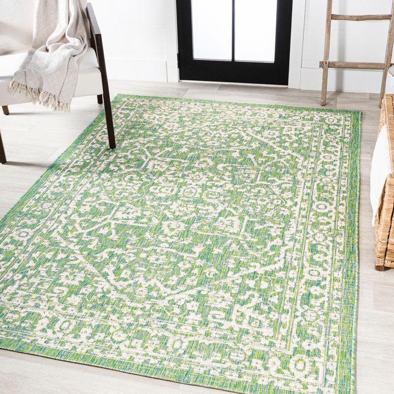 4' x 6' Malta Bohemian Medallion Textured Weave Indoor/Outdoor Area Rug, Cream/Green - JONATHAN Y
