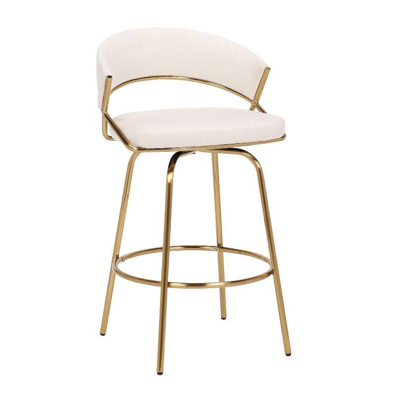 Cream Velvet Gold Metal Swivel Counter Stool Set