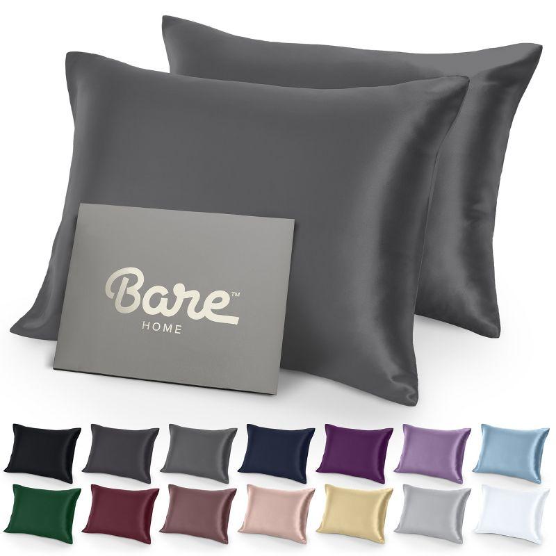 Gray Satin Standard/Queen Pillowcase Set for Hair and Skin