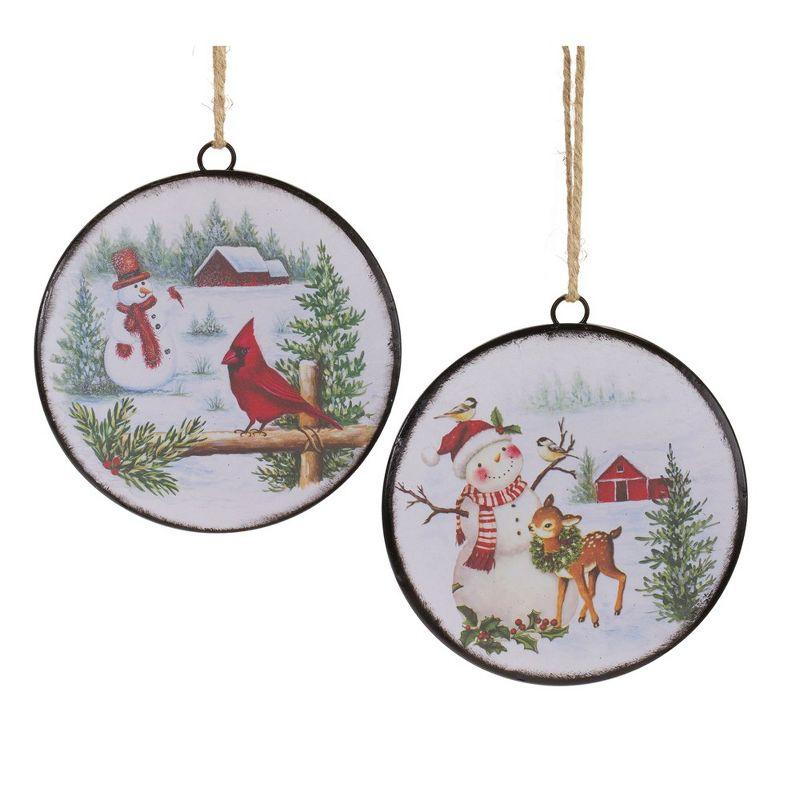 Melrose Woodland Snowman Disc Ornament (Set of 12)