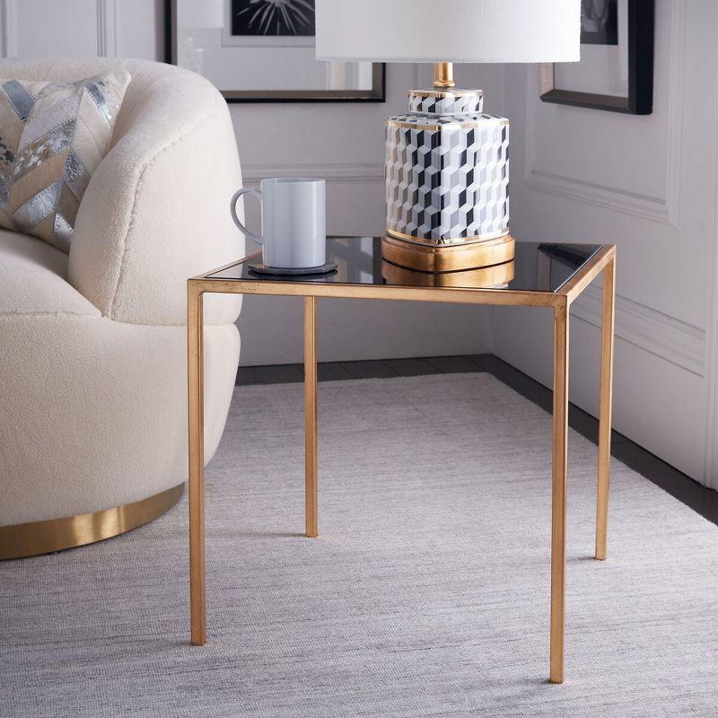 Transitional Gold & Black Square Metal Glass Accent Table