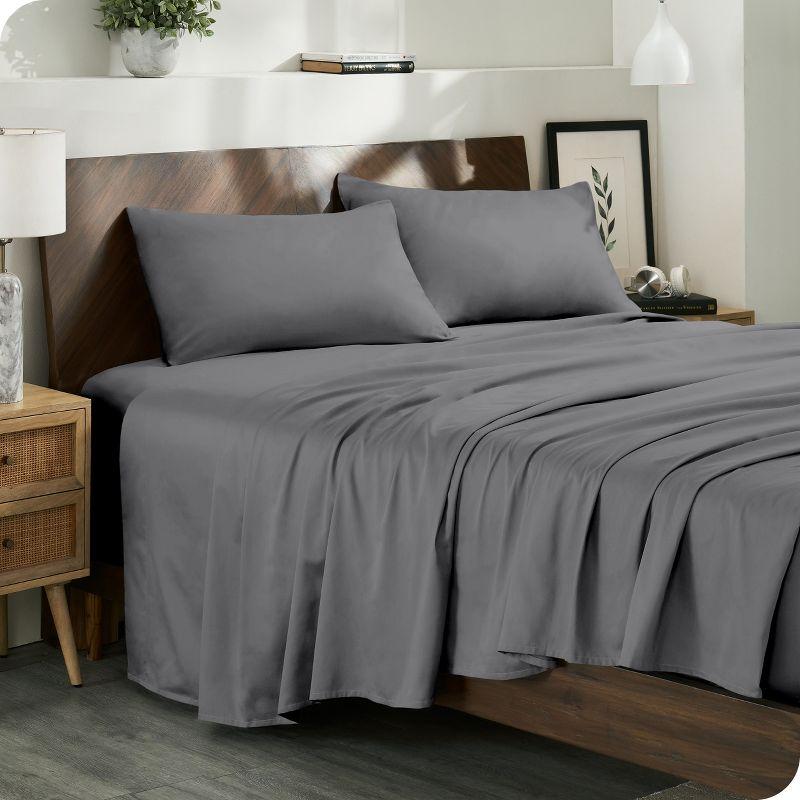 400 Thread Count Organic Cotton Sateen Grey 4 Piece Full Bed Sheet Set by Bare Home