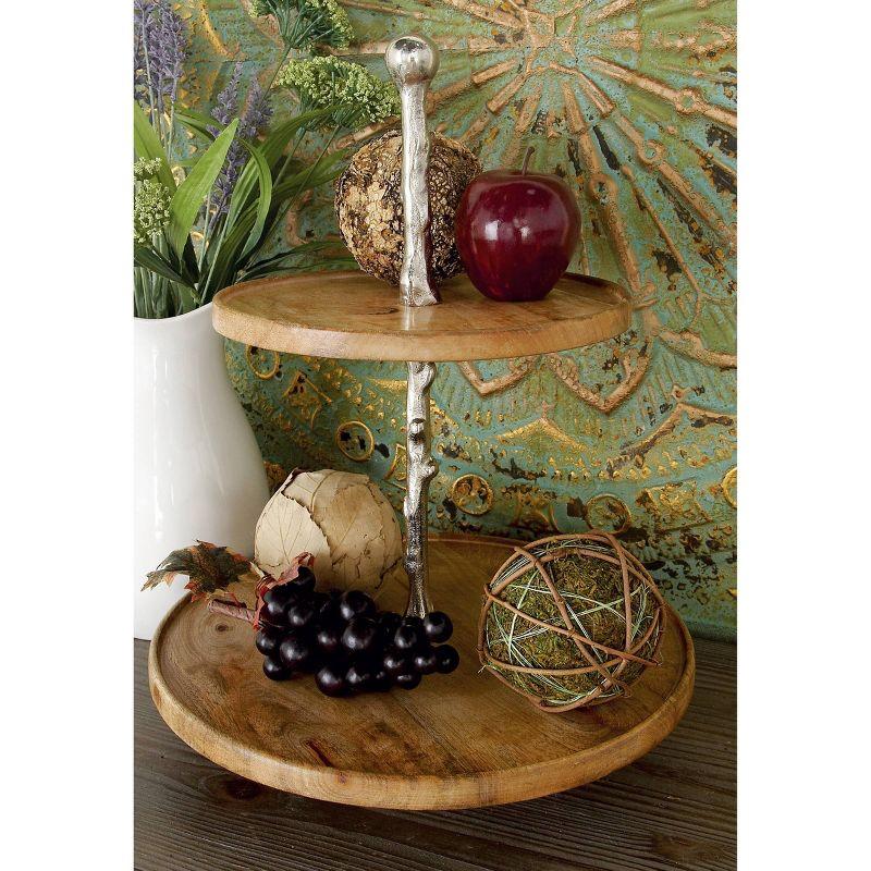 18" 2-Tier Round Modern Mango Wood and Aluminum Tray Stand Brown - Olivia & May: Chic Display for Decor, Non-Food Safe, Indoor Use