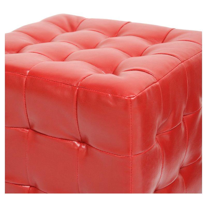 Chic Red Faux Leather Tufted Cube Ottoman Set of 2