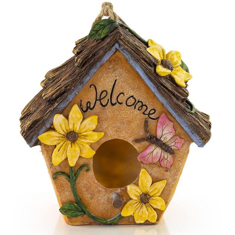 Yellow Flower Garden Welcome Hanging Birdhouse