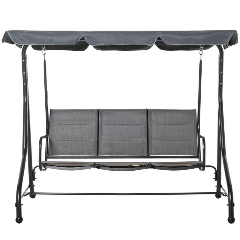 Outsunny 3-Seater Porch Swing Outdoor Swing Chair Patio Bench for Deck with Adjustable Canopy, Padded Sling Fabric Seat