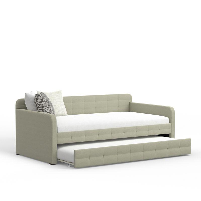 Beige Twin Upholstered Daybed with Trundle and Tufted Design