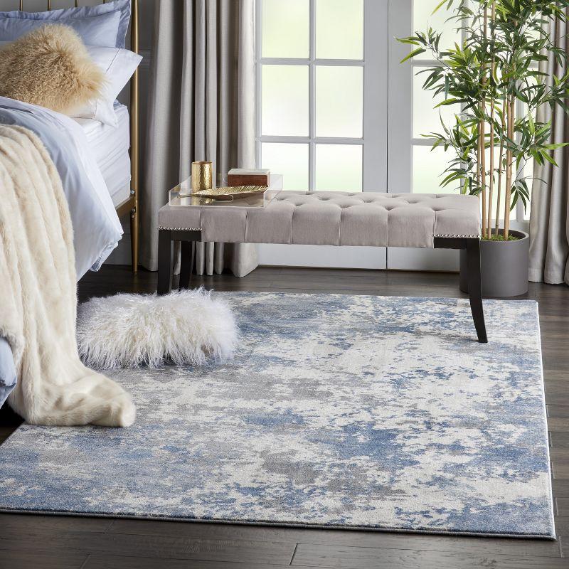 Blue and Gray Abstract Synthetic Area Rug, 3'11" x 5'11"