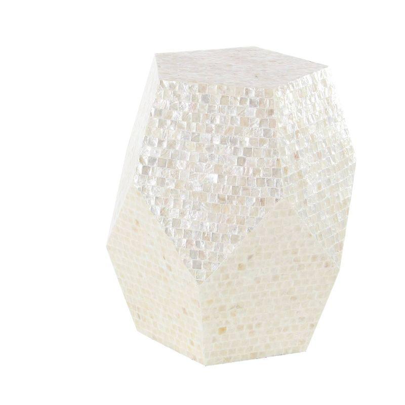 Elegant Cream Mosaic Shell & Wood Round Accent Table