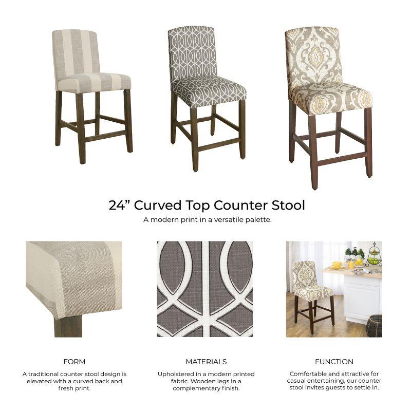 24" Curved Top Counter Height Barstool Safari Taupe - HomePop: Kitchen Seating with Back, Wood Legs