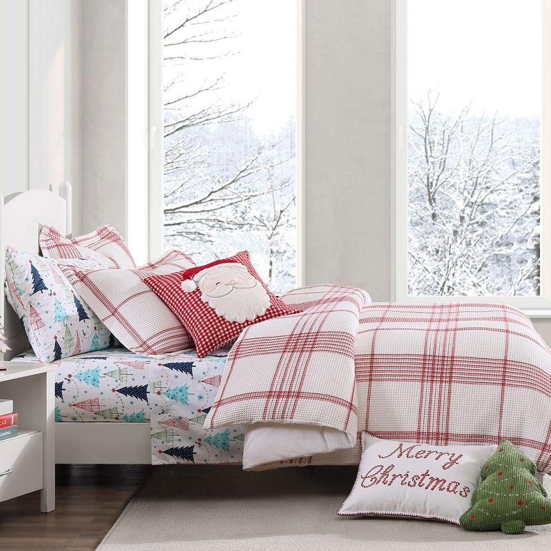 Red and Cream Cotton Twin Holiday Plaid Duvet Set